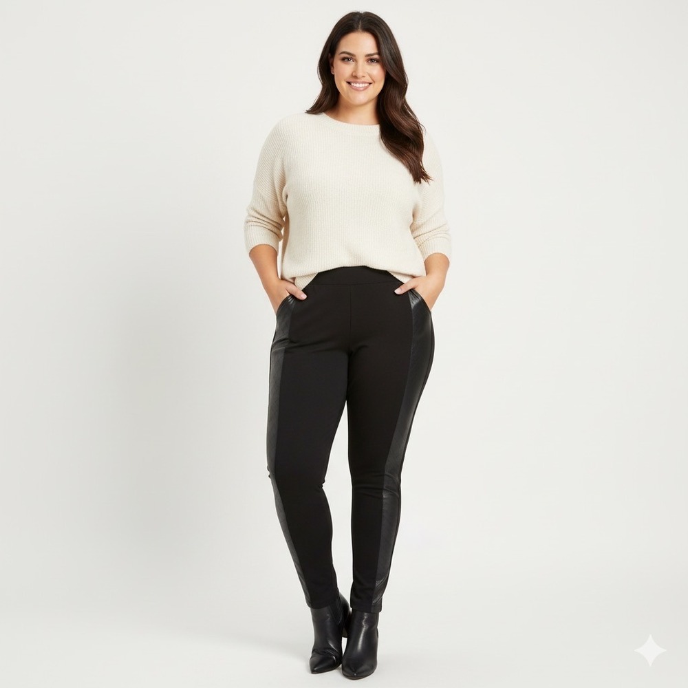 Catherines Legging Pants‎ Women Plus 3X 26 28 Black Faux Leather Stripe Stretch